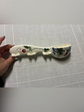 Vintage Ceramic Spoon Wall-pocket Utensil Holder with Fruit Motif